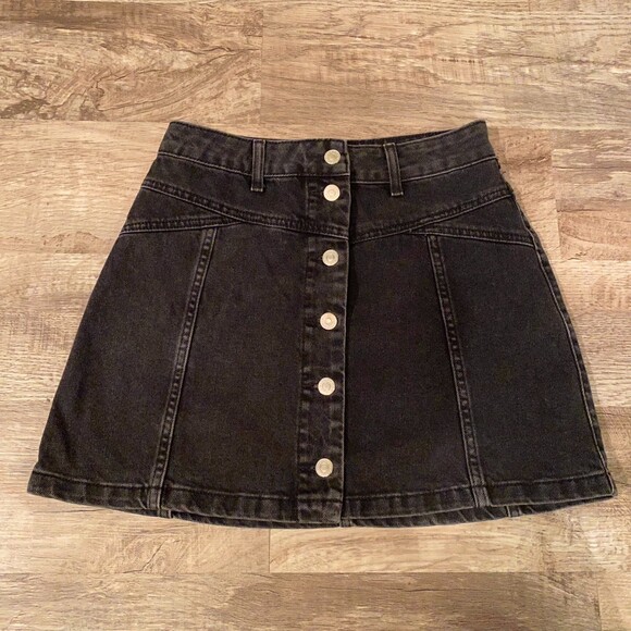TOPSHOP Moto‎ Black Button front mini skirt 4 - Picture 1 of 5